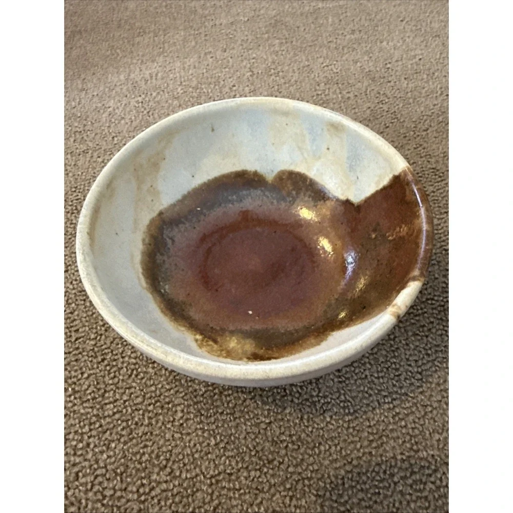 Studio Pottery Hand Thrown Drip Glaze Bowl Signed Brown White Speckled 4